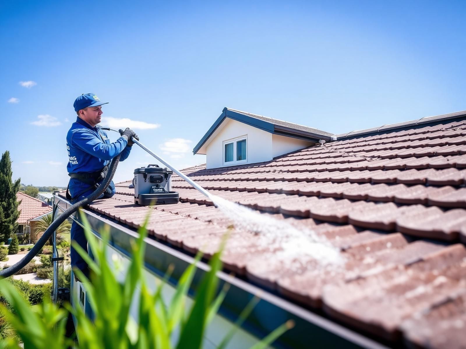WaterCrew technician cleaning residential roof gutters in Melbourne